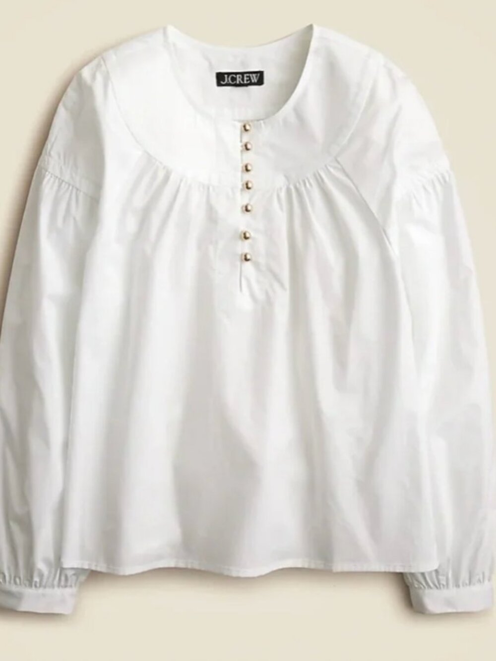 J. Crew Shirred Popover White Shirt in Cotton Poplin 100% Cotton Size Large NWT